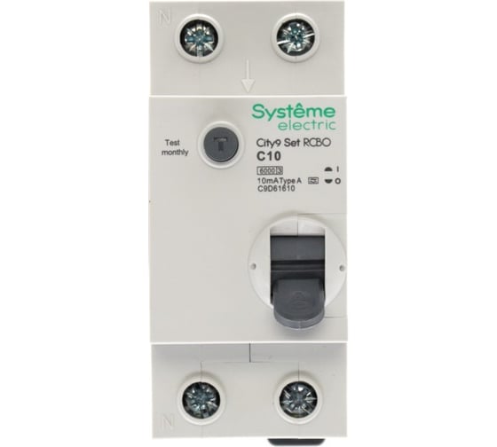 Автоматический выключатель дифференциального тока (авдт) Systeme Electric City9 set 1p+n с 10а 6ka 10ма тип-a 230в C9D61610