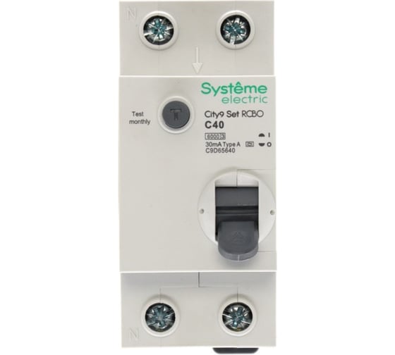Автоматический выключатель дифференциального тока (авдт) Systeme Electric City9 set 1p+n с 40а 6ka 30ма тип-a 230в C9D65640