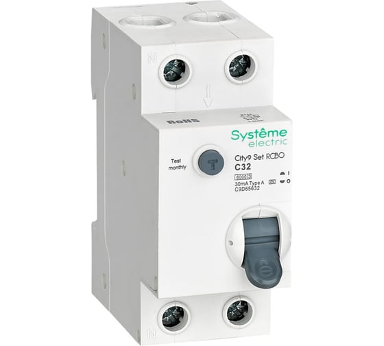 Автоматический выключатель дифференциального тока (авдт) Systeme Electric City9 set 1p+n с 32а 6ka 30ма тип-a 230в C9D65632