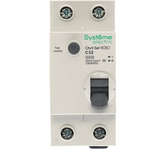 Автоматический выключатель дифференциального тока (авдт) Systeme Electric City9 set 1p+n с 32а 6ka 30ма тип-a 230в C9D65632