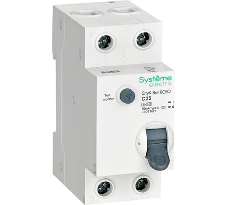 Автоматический выключатель дифференциального тока (авдт) Systeme Electric City9 set 1p+n с 25а 6ka 10ма тип-a 230в C9D61625