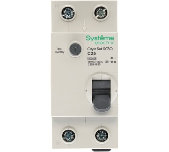 Автоматический выключатель дифференциального тока (авдт) Systeme Electric City9 set 1p+n с 25а 6ka 10ма тип-a 230в C9D61625
