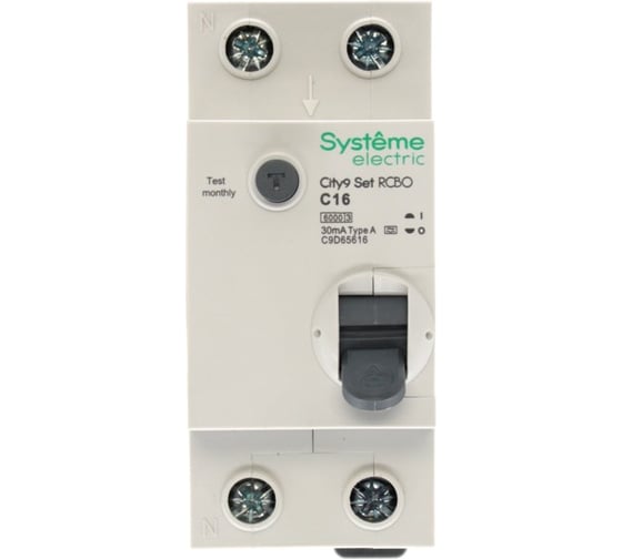 Автоматический выключатель дифференциального тока (авдт) Systeme Electric City9 set 1p+n с 16а 6ka 30ма тип-a 230в C9D65616