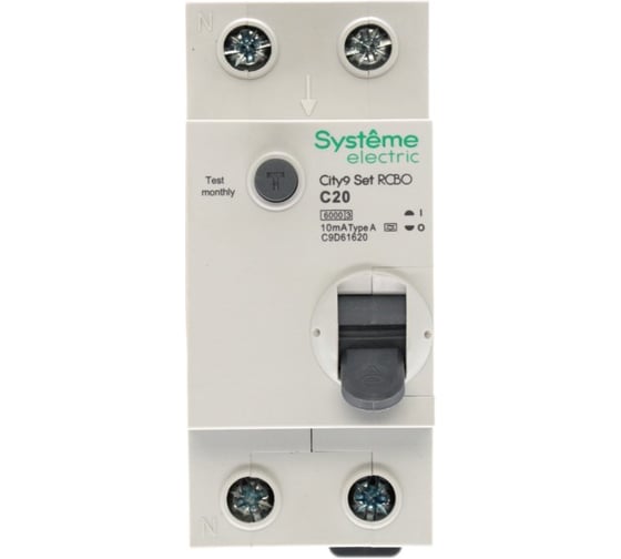 Автоматический выключатель дифференциального тока (авдт) Systeme Electric City9 set 1p+n с 20а 6ka 10ма тип-a 230в C9D61620