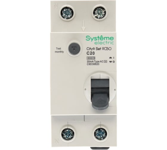 Автоматический выключатель дифференциального тока (авдт) Systeme Electric City9 set 1p+n с 20а 6ka 30ма тип-aс 230в C9D36620
