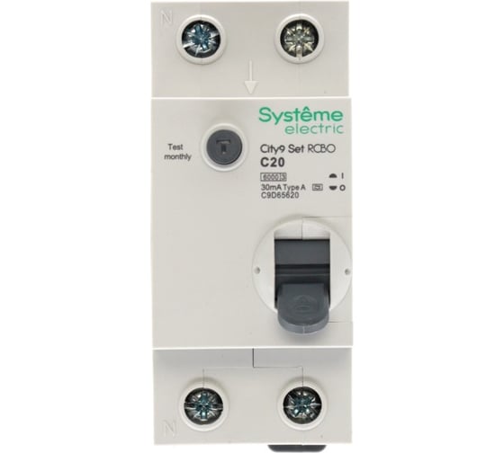 Автоматический выключатель дифференциального тока (авдт) Systeme Electric City9 set 1p+n с 20а 6ka 30ма тип-a 230в C9D65620