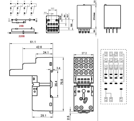 Комплект реле Доступная Автоматика 4co 6a; agni; катушка 24b dc, hongfa HF18-024DC-4-DA