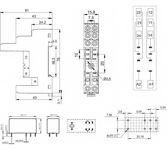 Комплект реле Доступная Автоматика 2co 8a; agni; катушка 230b ac, led, hongfa HF115-230AC-2-LED