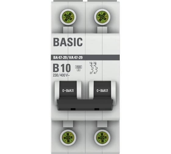 Автоматический выключатель EKF Basic ВА 47-29 2P, 10А, 4,5кА mcb4729-2-10-B