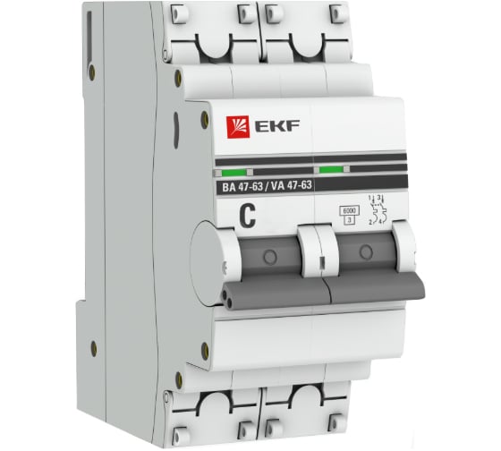Автоматический выключатель EKF PROxima ВА 47-63, 2P, 6А, 6кА, SQ mcb4763-6-2-06C-pro 1