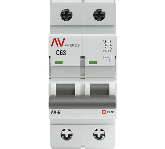 Автоматический выключатель EKF AVERES AV-6, 2P, 63A (С), 6kA mcb6-2-63C-av
