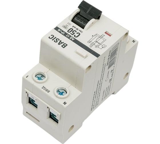 Дифференциальный автомат EKF Basic АД-12, 1P+N, 50А, 30мА, тип АС, характеристика C, электронный, 4,5кА, DA12-50-30-bas