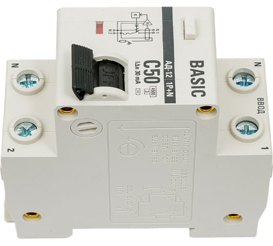 Дифференциальный автомат EKF Basic АД-12, 1P+N, 50А, 30мА, тип АС, характеристика C, электронный, 4,5кА, DA12-50-30-bas
