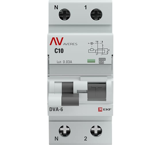 Дифференциальный автомат EKF AVERES DVA-6, 1P+N, 10А (C), 30мА (A) 6кА rcbo6-1pn-10C-30-a-av