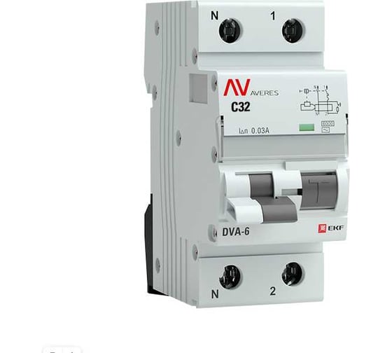Дифференциальный автомат EKF AVERES DVA-6, 1P+N, 32А, C, 30мА, AC, 6кА rcbo6-1pn-32C-30-ac-av