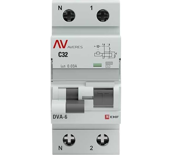 Дифференциальный автомат EKF AVERES DVA-6, 1P+N, 32А, C, 30мА, AC, 6кА rcbo6-1pn-32C-30-ac-av