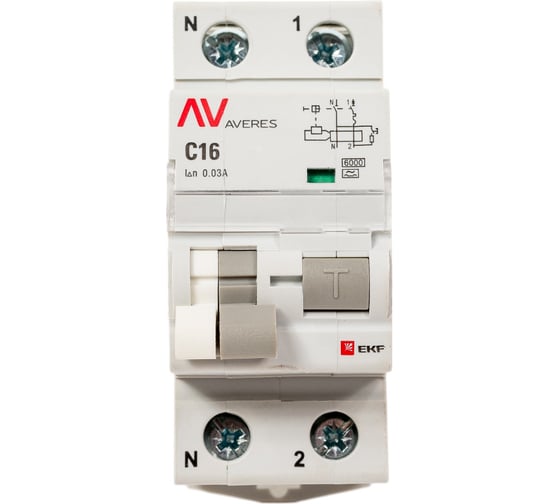 Дифференциальный автомат EKF AVERES DVA-6, 1P+N, 16А, C, 30мА, A, 6кА rcbo6-1pn-16C-30-a-av
