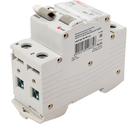 Дифференциальный автомат EKF AVERES DVA-6, 1P+N, 16А, C, 30мА, A, 6кА rcbo6-1pn-16C-30-a-av