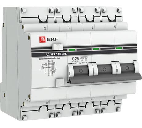 Дифференциальный автомат EKF АД-32 (селективный) 3P+N 25А/100мА PROxima DA32-25-100S-4P-pro