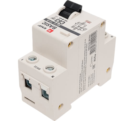 Дифференциальный автомат EKF Basic АД-12, 1P+N, 63А, 30мА, тип АС, характеристика C, электронный, 4,5кА DA12-63-30-bas