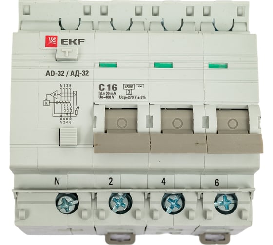 Дифференциальный автомат EKF АД-32 3P+N 16А/30мА 4,5кА PROxima DA32-16 ...