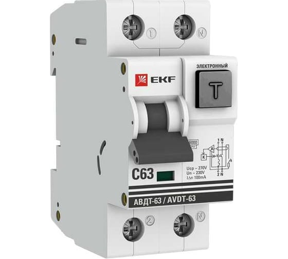 Дифференциальный автомат EKF АВДТ-63 63А/100мА 6кА PROxima DA63-63-100e 1