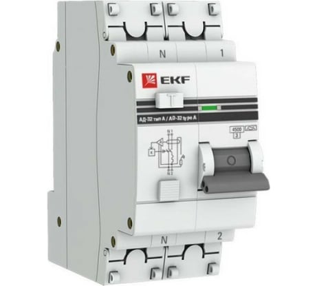 Дифференциальный автомат EKF АД-32 1P+N 63А/30мА 4,5кА PROxima DA32-63-30-pro