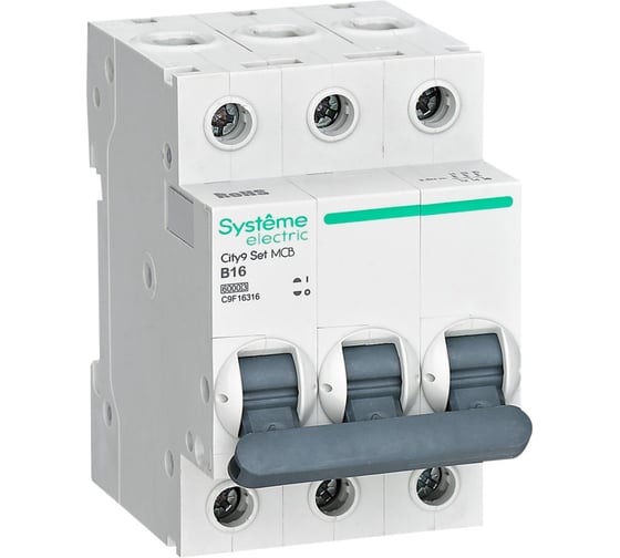 Автоматический выключатель (ав) Systeme Electric City9 set b 16а 3p 6ka 400в C9F16316 1