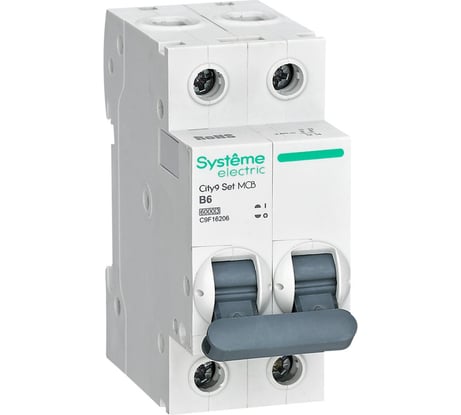 Автоматический выключатель (ав) Systeme Electric City9 set b 6а 2p 6ka 230в C9F16206