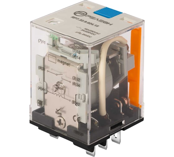 Силовое реле с магнитным гашением дуги РЕЛЕОН 2НО конт. 16А; 24В DC; блок. кнопка; RP732902415 1