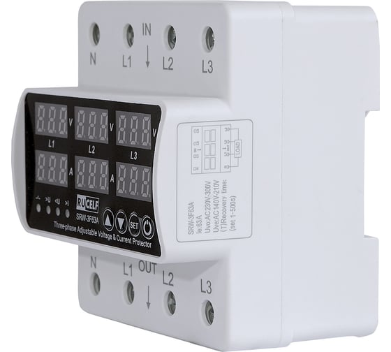 Реле напряжения трехфазное RUCELF SRW-3F63A 14,5/25,2 кВт КА-00009131