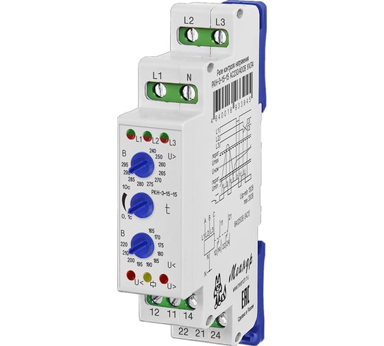 Реле контроля напряжения Меандр РКН-3-15-15 AC230В/AC400B УХЛ4 A8302-16933945