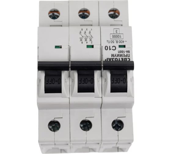 Автоматический выключатель Светозар Премиум 3-полюсный 10 A C отключающая способность 10 кА 400 В SV-49033-10-C 1