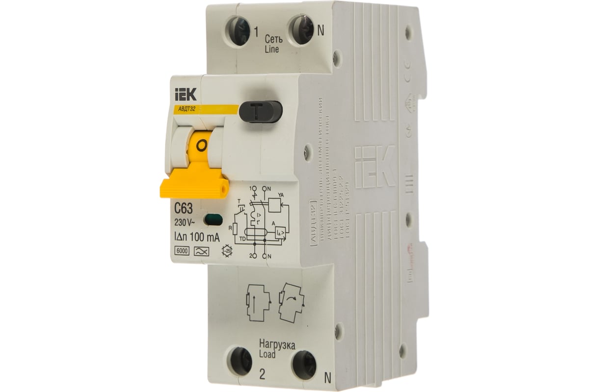 Автоматический выключатель дифференциального тока IEK АВДТ-32 1п+N C63 .