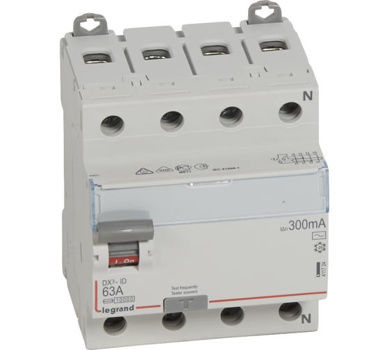 Выключатель дифференциального тока Legrand 4 полюса 63 А 300 мА тип AC DX3 Leg 411724 1