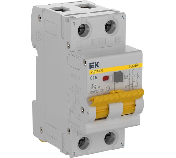 Автоматический выключатель дифференциального тока IEK KARAT АВДТ32EM C16 30мА тип A KA-VD14-1-016-C-030-A