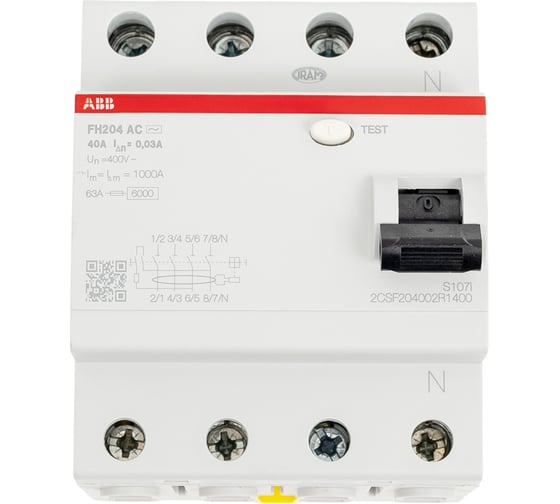 Выключатель дифференциального тока ABB 4 модуля FH204 AC-40/0,03 2CSF204002R1400
