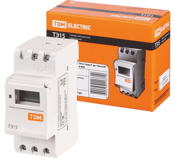 Таймер TDM ELECTRIC электронный ТЭ15-1мин/7дн-16on/off-16А-DIN SQ1503-0005