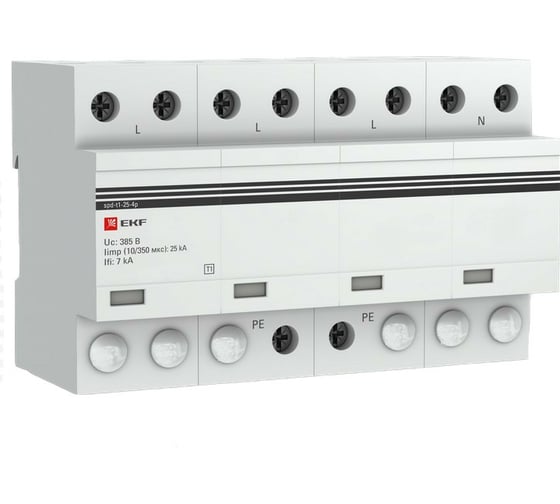 Устройство защиты от импульсных перенапряжений EKF Тип 1 Iimp 25kA 10/350 s 4P spd-t1-25-4p