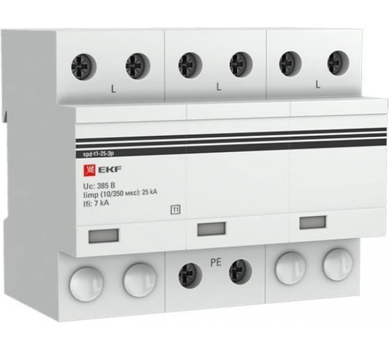 Устройство защиты от импульсных перенапряжений EKF Тип 1 Iimp 25kA 10/350 s 3P spd-t1-25-3p 1