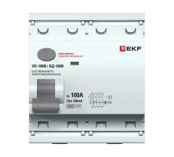 Выключатель дифференциального тока EKF ВД-100N 4P 100А 100мА тип AC эл-мех 6кА PROXIMA E1046M100100