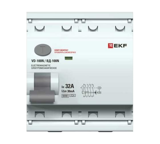 Выключатель дифференциального тока EKF ВД-100N 4P 32А 300мА A эл-мех 6кА PROXIMA E1046MA32300