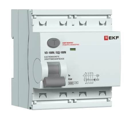 Выключатель дифференциального тока EKF ВД-100N (S) 4P 63А 300мА тип AC эл-мех 6кА PROXIMA E1046MS63300