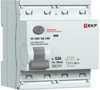 Выключатель дифференциального тока EKF ВД-100N 4P 63А 100мА тип A эл-мех 6кА PROXIMA E1046MA63100