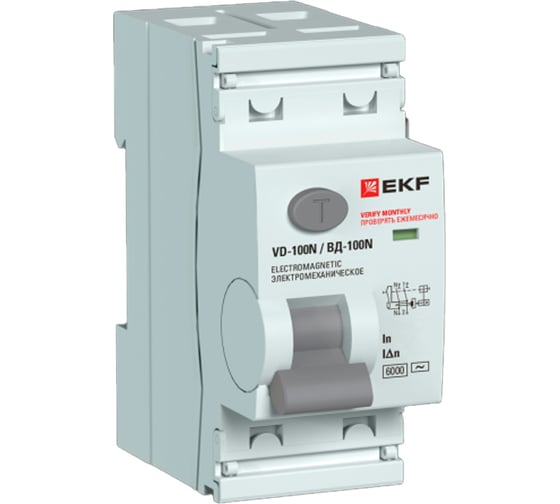 Выключатель дифференциального тока EKF ВД-100N 2P, 80А, 300мА, тип AC, электромеханический, 6кА PROXIMA E1026M80300