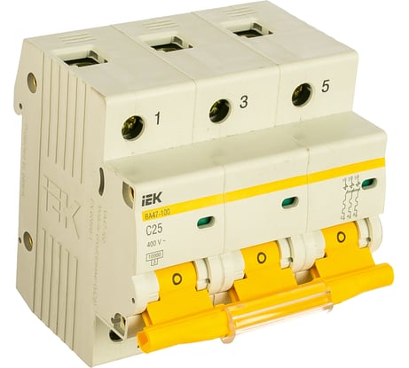 Автоматический модульный выключатель IEK 3п C 25А ВА 47-100 10кА ИЭК MVA40-3-025-C