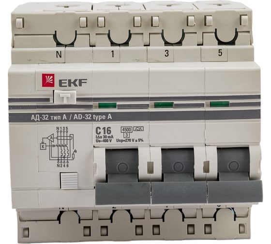 Дифференциальный автомат EKF PROxima АД-32, 3P+N, 16А/30мА, DA32-16-30-4P-a-pro