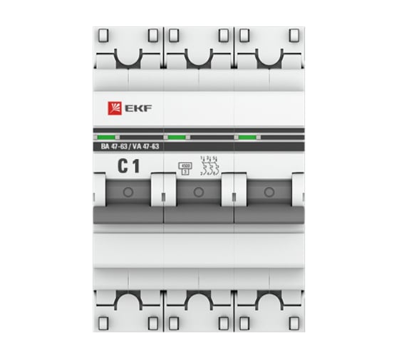 Автоматический выключатель EKF PROxima ВА 47-63 3P, 1А, 4,5kA mcb4763-3-01C-pro
