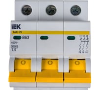 Автоматический модульный выключатель IEK, 3 полюса, B, 63А, ВА47-29, 4.5кА, ИЭК MVA20-3-063-B