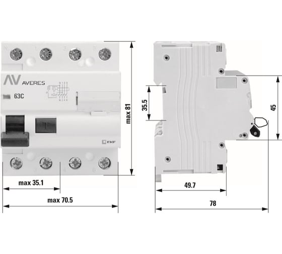 Устройство защитного отключения EKF DV 4P 25А/ 30мА A AVERES rccb-4-25-30-a-av